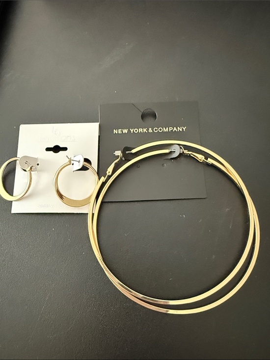 New York & Company Jewelry - New York & Company Gold Oversized & LG thin  Hoop Earring Set-2